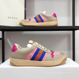 Gucci Screener Leather Sneaker with Blue and Tan Web and GG Canvas Unisex 2281239