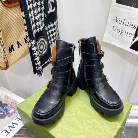 Gucci Womens Lace Up Ankle Boot with Gucci Logo Buckles in Black Leather 2281256