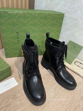 Gucci Lace Up Ankle Boot with Double G in Black Calfskin Leather 2281259