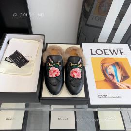 Gucci Vintage Princetown Horsebit Calf Leather Slipper Mules with Rose Flower in Black 2281275