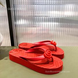 Gucci Womens Chevron Thong Sandal with Double G in Red Rubber 2281288