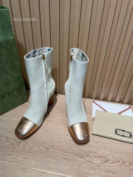Gucci Interlocking G Zipper Leather Ankle Boot in White 95MM 2281300