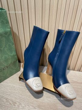 Gucci Interlocking G Zipper Leather Ankle Boot in Blue 95MM 2281301