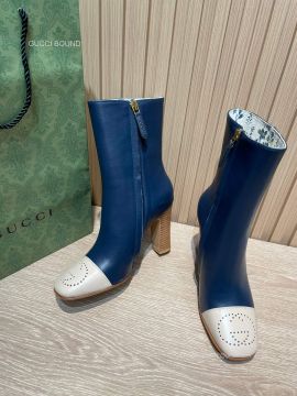 Gucci Interlocking G Zipper Leather Ankle Boot in Blue 95MM 2281301