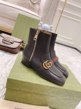 Gucci Double G Web Zipper Leather Ankle Boot in Black 2281305