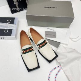 Gucci x Balenciaga Aria Horsebit BB Web Leather Loafers in White 2281331