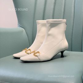 Gucci Womens Mid Heel Ankle Boot with Horsebit in White Leather 2281334
