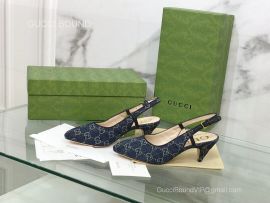 Gucci Womens Slingback Pump with Mini Double G Blue GG Supreme Canvas 55MM 2281346