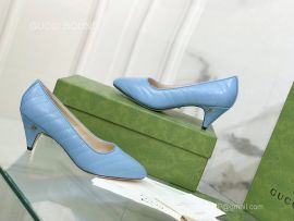 Gucci Womens Matelasse Leather Pump with Mini Double G in Light Blue 55MM 2281351