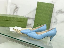 Gucci Womens Matelasse Leather Pump with Mini Double G in Light Blue 55MM 2281351