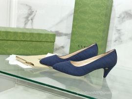 Gucci Womens Mid Heel Pump with Mini Double G in Blue GG Supreme 55MM 2281352