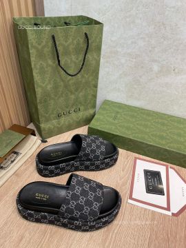 Gucci Platform Slide Sandal in Black GG Denim 2281361