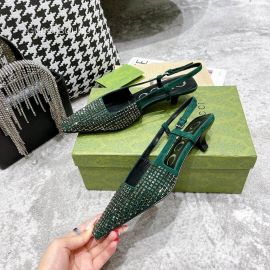 Gucci Womens Slingback Pump with Crystals in Green Suede Leather 45MM 2281368