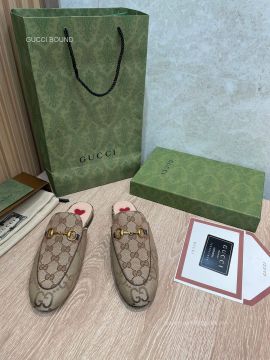 Gucci Horsebit Jumbo GG Canvas Mules with Red Heart in Beige 2281375