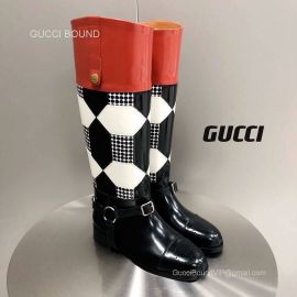Gucci Knee High Optical Print Boot in Black and White Leather 2281379