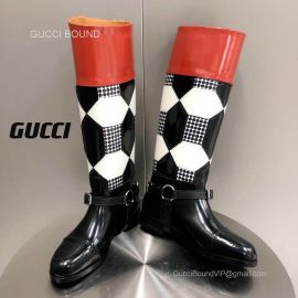 Gucci Knee High Optical Print Boot in Black and White Leather 2281379