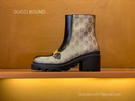 Gucci Womens Interlocking G Horsebit Ankle Boot in Brown and Ebony GG Supreme Canvas and Black Leather 2281381