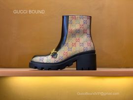 Gucci Womens Interlocking G Horsebit Ankle Boot in Multicolor and Ebony GG Supreme Canvas and Black Leather 2281382