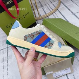 Gucci Womens Screener Sneaker with Crystals in Brown and Blue GG Canvas and Vintage Web 2281386