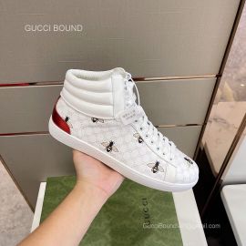 Gucci Lace Up GG Bees Printed Sneaker Boot in White Leather Unisex 2281388