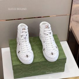 Gucci Lace Up GG Bees Printed Sneaker Boot in White Leather Unisex 2281388