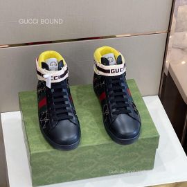 Gucci Lace Up GG Web Sneaker Boot in Black Leather Unisex 2281389