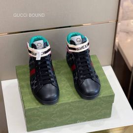 Gucci Lace Up GG Web Sneaker Boot in Black Leather Unisex 2281390