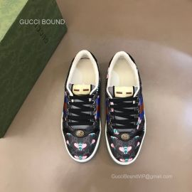 Gucci Screener GG Blue Red Web Lace Up Sneaker with Bees Printed in Black Unisex 2281391