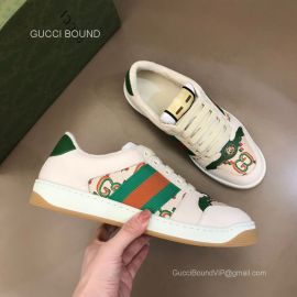 Gucci Screener GG Green Red Web Lace Up Sneaker in White Leather Unisex 2281392
