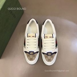 Gucci Screener GG Green Red Web Lace Up Sneaker in White Leather Unisex 2281393