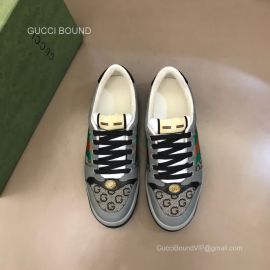 Gucci Screener GG Green Red Web Lace Up Sneaker in Gray Leather Unisex 2281394
