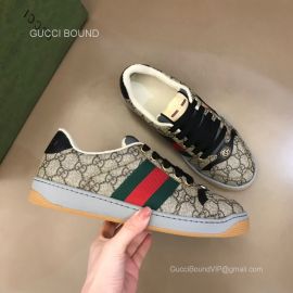 Gucci Screener GG Supreme Green Red Web Lace Up Sneaker in Beige Unisex 2281395
