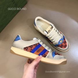 Gucci Screener Orange GG Supreme Lace Up Sneaker with Green Red Web in Off White Unisex 2281396