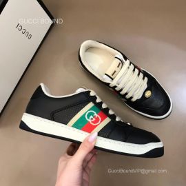 Gucci Screener Lace Up Sneaker with Interlocking G Web in Black Leather Unisex 2281398