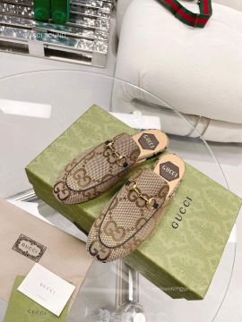 Gucci Horsebit Princetown Slipper Mules in Camel and Ebony GG Jumbo Canvas 2281406