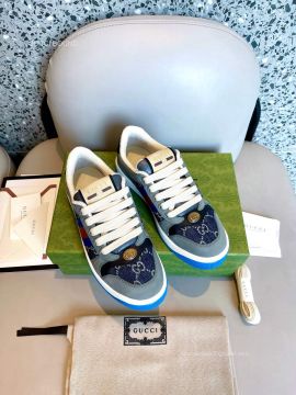 Gucci Low Top Sneaker in GG Denim and Gray Leather Unisex 2281412