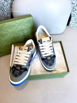 Gucci Low Top Sneaker in GG Denim and Gray Leather Unisex 2281412