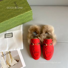 Gucci 100 Princetown Slipper Mule in Hibiscus Red Felt Fur 2281416