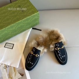 Gucci 100 Princetown Slipper Mule in Hibiscus Black Felt Fur 2281417