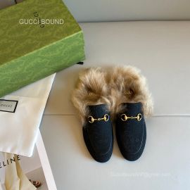 Gucci 100 Princetown Slipper Mule in Hibiscus Black Felt Fur 2281418