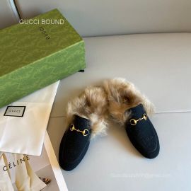 Gucci 100 Princetown Slipper Mule in Hibiscus Black Felt Fur 2281418