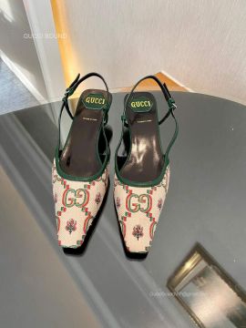 Gucci Womens 100 Slingback Pump in Beige and Green GG Flower Jacquard 45MM 2281425