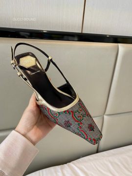 Gucci Womens 100 Slingback Pump in Gray and Green GG Flower Jacquard 45MM 2281426