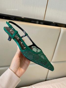 Gucci Womens GG Slingback Pump in Green Mesh with GG Crystals 45MM 2281429