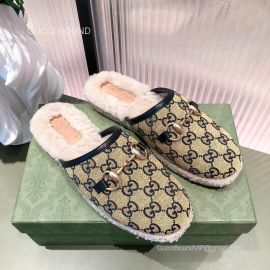 Gucci Horsebit Yellow Multicolor GG Mules with Sheepskin 2281432