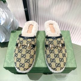 Gucci Horsebit Yellow Multicolor GG Mules with Sheepskin 2281432