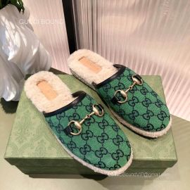 Gucci Horsebit Green Multicolor GG Mules with Sheepskin 2281433