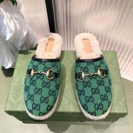 Gucci Horsebit Green Multicolor GG Mules with Sheepskin 2281433