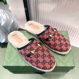 Gucci Horsebit Orange Multicolor GG Mules with Sheepskin 2281434