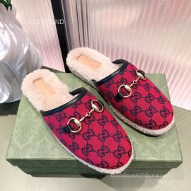 Gucci Horsebit Red Multicolor GG Mules with Sheepskin 2281435